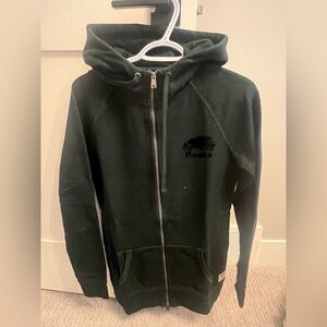 Women’s Roots sweater, zip up, green, size small, like new